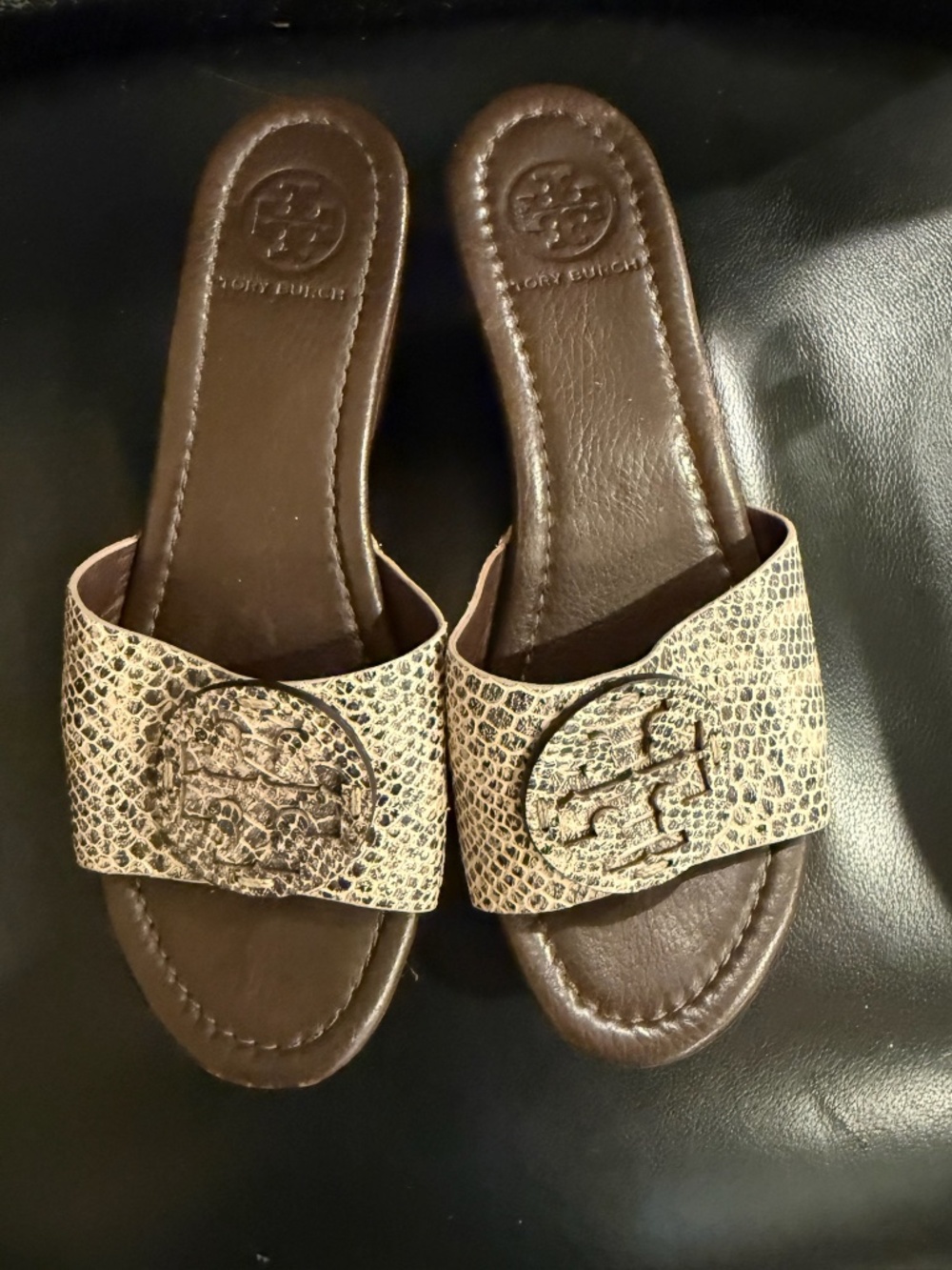 Tory Burch Neutral Snake Print Wedges